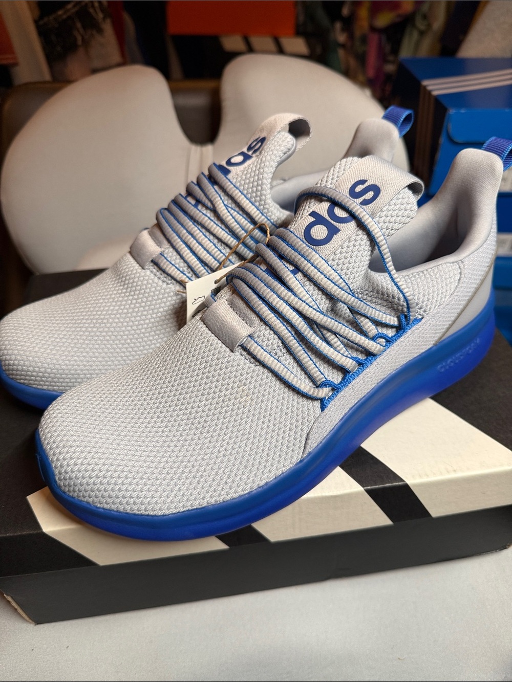 Men's adidas Lite Racer Adapt 7.0 Sneakers - Gray with Blue Accents